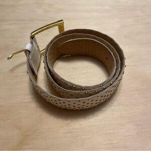 White Studded Belt Gold Silver Tone Hardware Wide Fashion Belt